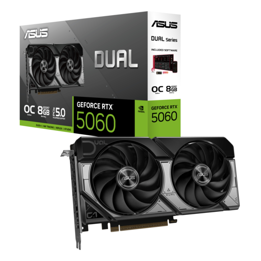 ASUS grafička kartica DUAL Nvidia GeForce RTX 5060 O8G 8GB GDDR7 OC, 128-bit, 3x DP, 1x HDMI