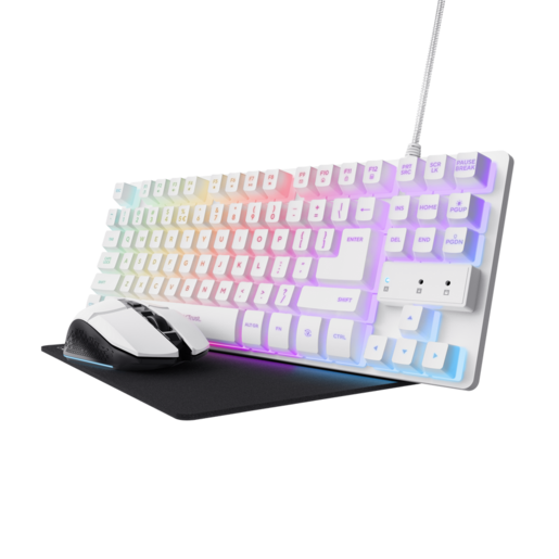 Trust GXT miš, tastatura i podloga za miš, 794W 3-u-1, gaming set, bijela boja