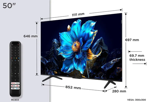 TCL QLED televizor 50P7K, 4K Ultra HD, Smart TV, Google TV, AiPQ PRO PROCESSOR, HVA ekran, Dolby Atmos, HDR10, **MODEL 2025**        