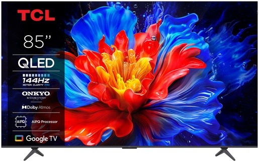 TCL QLED televizor 85P8K, 4K Ultra HD, Smart, Google TV, 144 Hz, ONKYO 2.1 Hi-Fi System, AiPQ Pro Processor, HVA Panel, Game Master, crni