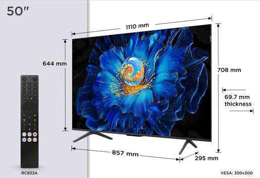 TCL 50C6KS 4K QD-Mini LED TV, 60Hz Google TV; Game Master; Dolby Atmos, HDR Premium; AiPQ Processor; Precise Dimming Series, Netflix Youtube Amazon Prime Apple TV,