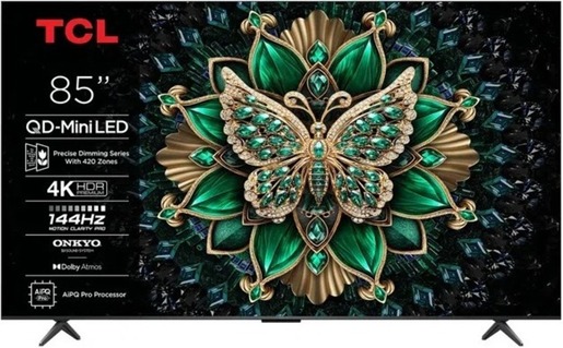 TCL QD-Mini LED televizor 85C6K, 4K Ultra HD, Smart TV, Google TV, 144 Hz VRR, ONKYO 2.1 Hi-Fi sistem, AiPQ Pro procesor, Ultra tanki dizajn