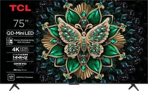 TCL QD-Mini LED televizor 75C6K, 4K Ultra HD, Smart TV, Google TV, 144 Hz VRR, ONKYO 2.1 Hi-Fi sistem, AiPQ Pro procesor, Ultra tanki dizajn
