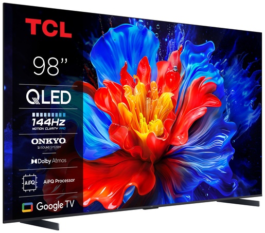 TCL QLED televizor 98P8K, 4K Ultra HD, Smart, Google TV, 144 Hz, ONKYO 2.1 Hi-Fi System, AiPQ Pro Processor, HVA Panel, Game Master, crni