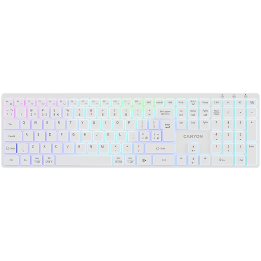 CANYON tastatura HKB-W11 UK/US Layout RGB Dual Mode bežična bijela