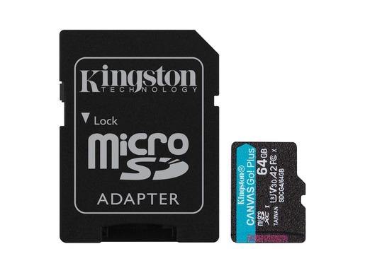 Kingston microSD 64GBCanvasGoPlus, Gen4r/w:200MB/s/160MB/s,with adapter
