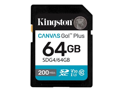 Kingston SD 64GB CanvasGoPlusSDXC,r/w:200/100MB/sDSLRs, mirrorless cameras, 4K video