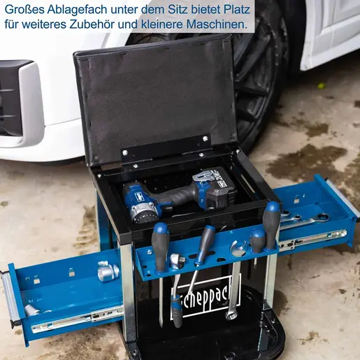 Scheppach radionička stolica s kotačima i ladicama 2u1 TW900