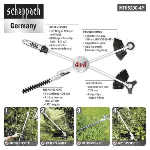 Scheppach Benzinski multifunkcionalni trimer ProCut 4u1 MFH5200-4P