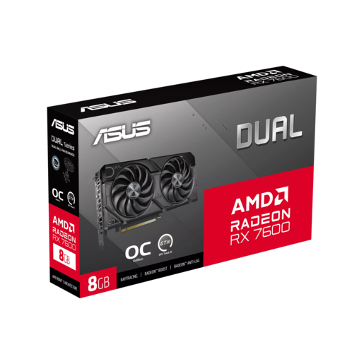 ASUS grafička kartica AMD Radeon DUAL RX7600 O8G EVO 8GB GDDR6, 128-bit, 3x DP, 1x HDMI