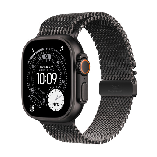 Apple Watch Ultra 3 Cellular 49mm Black Titanium Case with Black Titanium Milanese Loop - Large