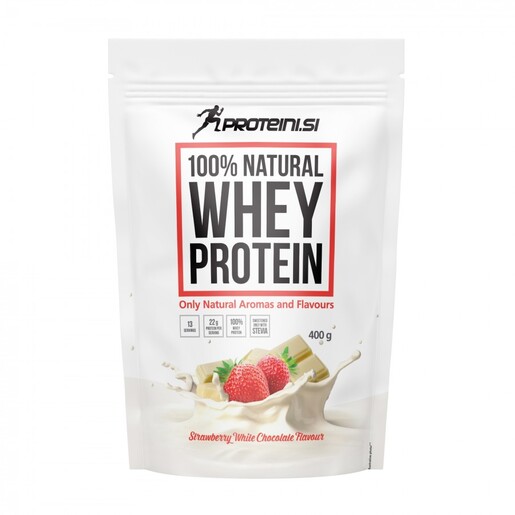 PROTEINI.SI 100% NATURAL WHEY PROTEIN, 400g, White Choc. Straw.