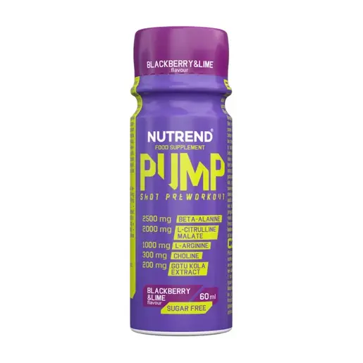 Nutrend Pump Shot – pre-workout bez kofeina za snagu i energiju- kupina, limeta, 60 ml