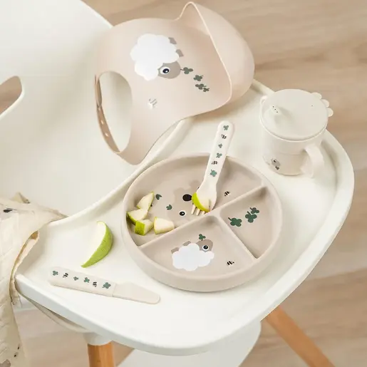 Done by Deer Stick&Stay silikonski tanjir s pregradama - Tiny farm Sand