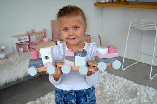 Label Label Drveni didaktički vozić za slaganje - Pink