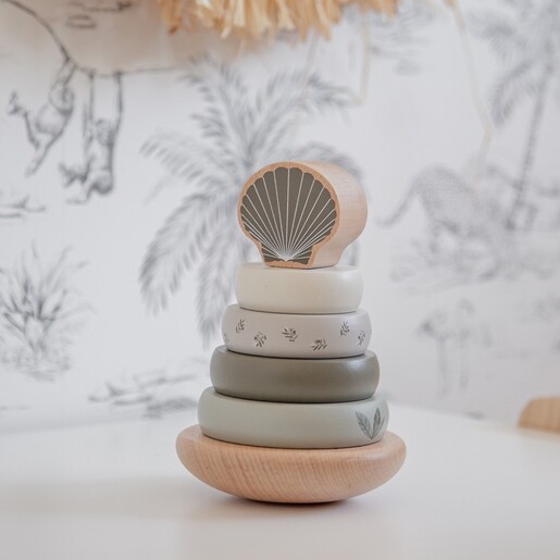 Label Label Drveni balansirajući toranj s obručima - Olive Green