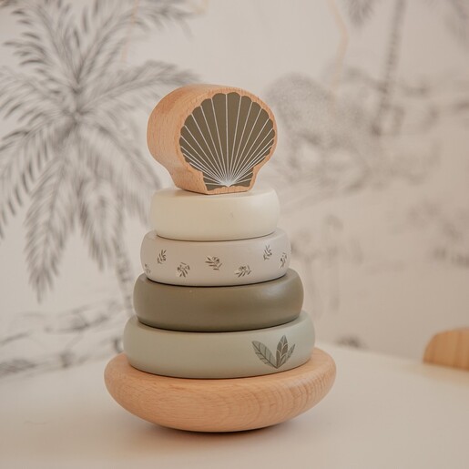 Label Label Drveni balansirajući toranj s obručima - Olive Green