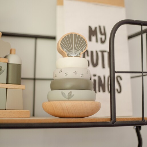 Label Label Drveni balansirajući toranj s obručima - Olive Green