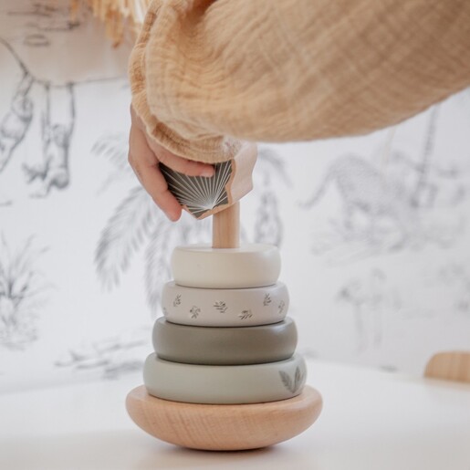 Label Label Drveni balansirajući toranj s obručima - Olive Green