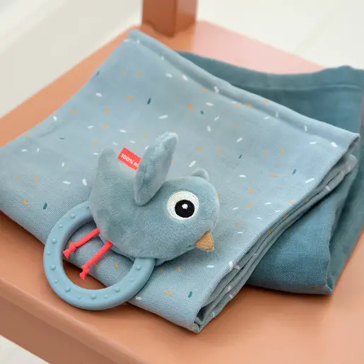 Done by Deer 2u1 Senzorna zvečka s glodalicom - Birdee Blue