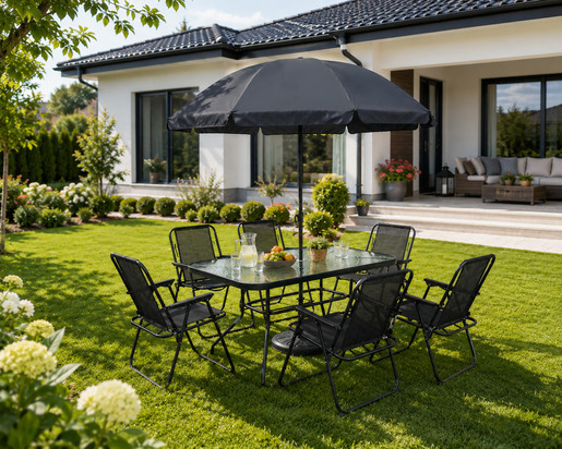 Expert baštenska garnitura sto 120 x 70 x 70 cm i 6 stolica sa suncobranom Vienna