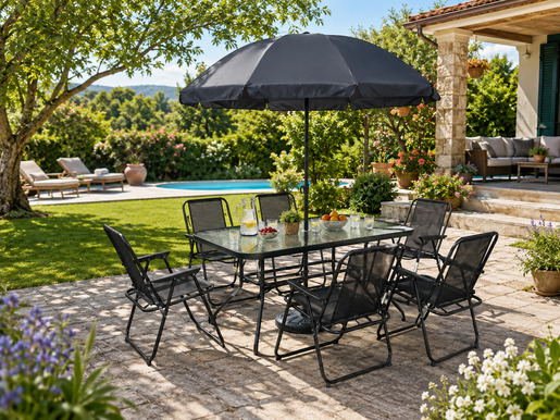 Expert baštenska garnitura sto 120 x 70 x 70 cm i 6 stolica sa suncobranom Vienna