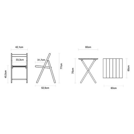 Balkonski set sklop.drv.3/1 NATURAL RED