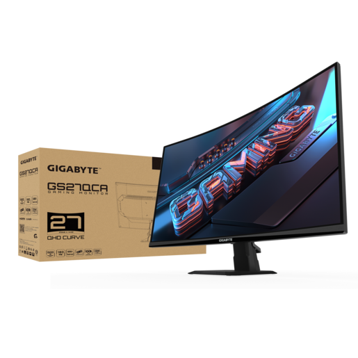 GIGABYTE monitor GS27QCA gaming zakrivljeni, 27, QHD, VA ,250 cd/m2, AMD FreeSync Premium, HDR Ready, HDMI, DP, 180Hz, 1ms