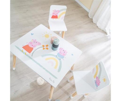 Dječji stol i stolice Peppa Pig, bijela/prirodno drvo