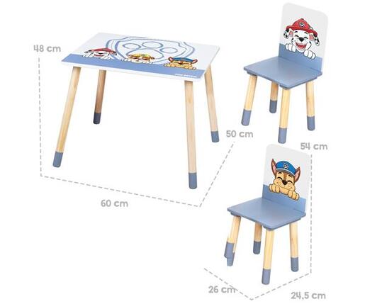 Dječji stol i stolice Paw Patrol, bijelo/plavo drvo