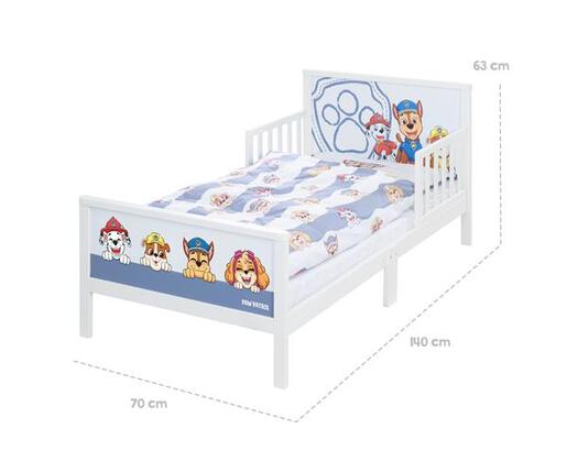 Krevet Paw Patrol 70 x 140 cm uključujući rešetkastu ogradu i posteljinu