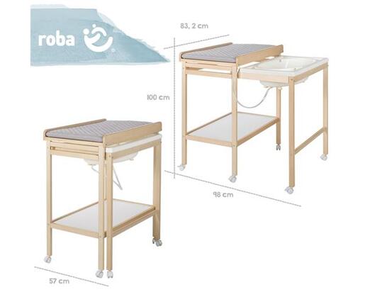 Roba Kids Kombinirani stol za presvlačenje i kupanje, prirodno drvo