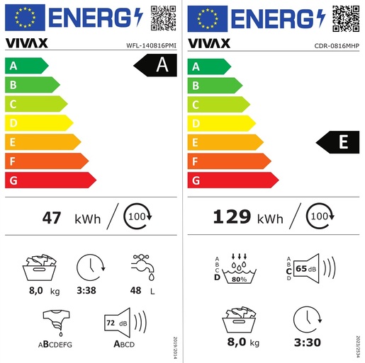 VIVAX HOME sušilica CDR-0816MHP + mašina za veš WFL-140816PMI + vezni element SKM-10