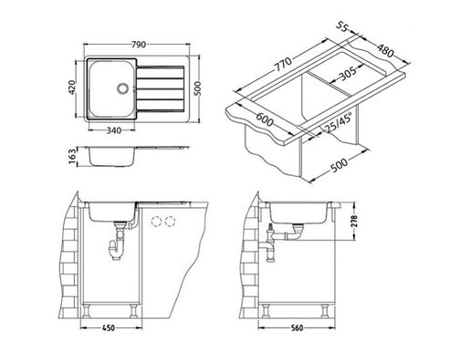 Alveus sudoper LINE 80 nat + sifon poklon (otvor 90)