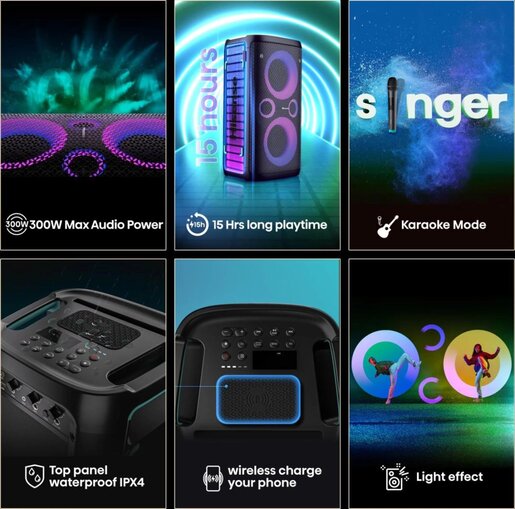 Hisense PARTY ROCKER ONE, 300W, 15h baterija, Wirelles charger phone, Light effect, Bluetooth 5.0, IPX4 vodootporan, Karaoke model