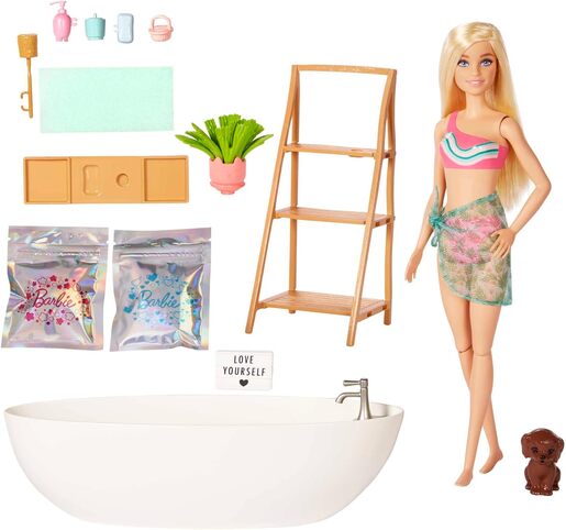 Barbie Confetti Bathtub – set za kupanje s lutkom i kadom