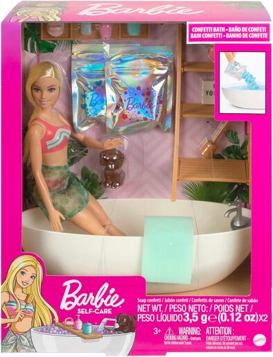 Barbie Confetti Bathtub – set za kupanje s lutkom i kadom