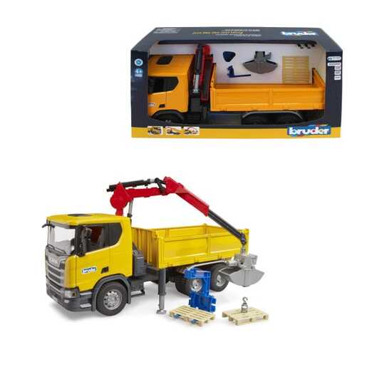 BRUDER 3551 GRAĐEVINSKI KAMION S PRIKOLICOM I PALETAMA
