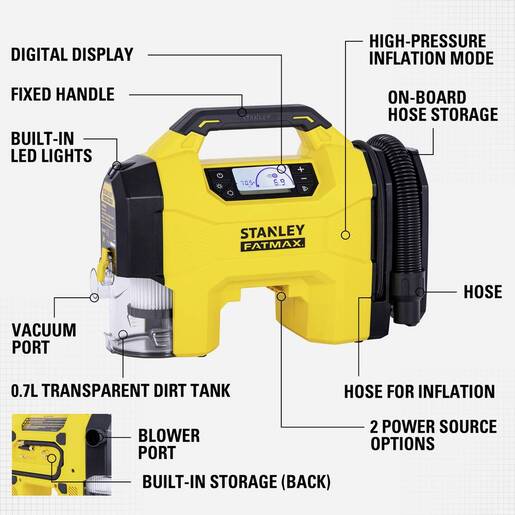 Stanley 3 u 1 kompresor/puhalo/usisivač sa baterijom i punjačem SXVI02001-A