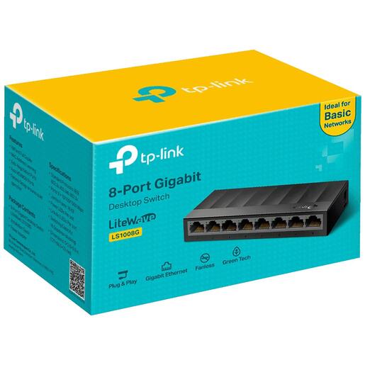 TP-LINK LiteWave 8-Port Gigabit Desktop Switch, 8 Gigabit RJ45 Ports - LS1008G