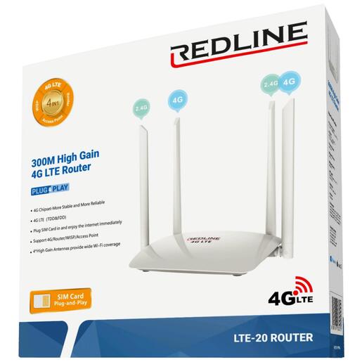 REDLINE Wireless N Router,4G LTE,2 port,300 Mbps,4 x 5 dBi antena - LTE-20