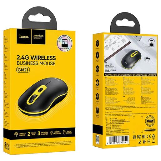hoco. Miš bežični, optički, 1600 dpi, 2.4 GHz, USB nano - GM21 Platinum Black/Yellow