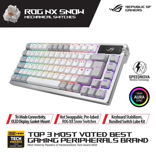 ASUS tastatura ROG AZOTH mehanička, bijela, bežična
