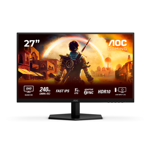 AOC monitor Q27G42ZE gaming, 27, QHD, IPS, 300 cd/m2, Adaptive Sync, HDR10, HDMI, DP, 240Hz, 1ms