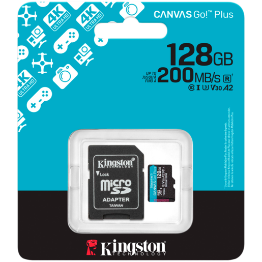 KINGSTON microSDXC 128GB Canvas Go Plus Gen4 200MB/s A2 U3 V30 Card + Adapter
