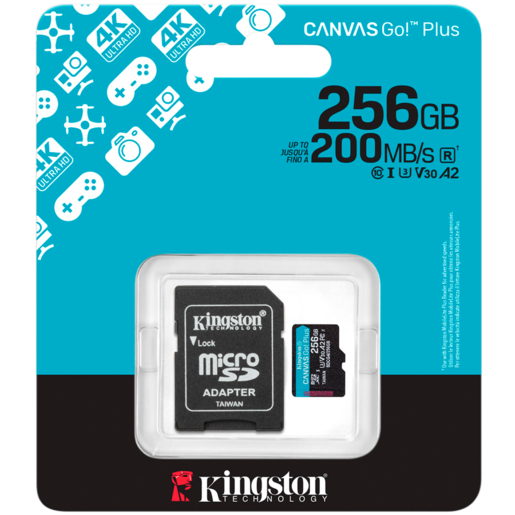 KINGSTON  microSDXC 256GB  Canvas Go Plus Gen4 200MB/s A2 U3 V30 Card + Adapter