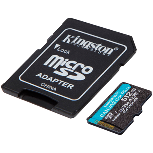 KINGSTON  microSDXC 512GB Canvas Go Plus Gen4 200MB/s A2 U3 V30 Card + Adapter