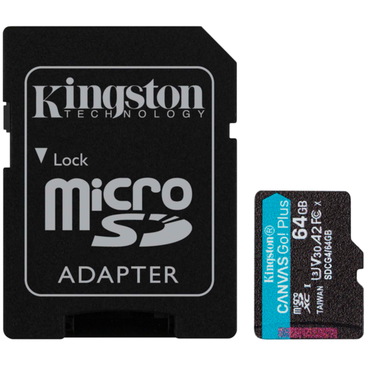 KINGSTON microSDXC 64GB  Canvas Go Plus Gen4 200MB/s A2 U3 V30 Card + Adapter