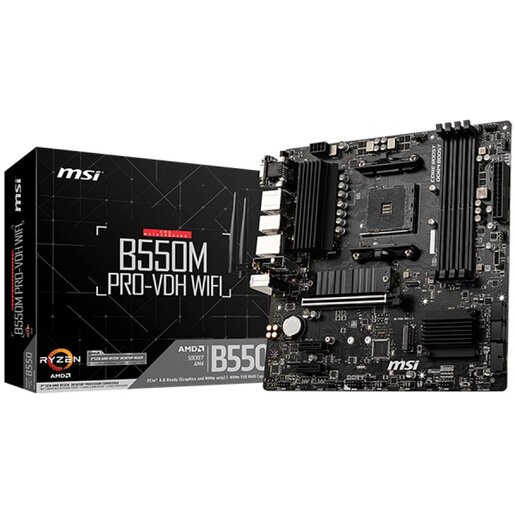 MSI matična ploča B550M PRO-VDH WIFI (AM4, 4xDDR4, 1xPCI-Ex16, 2xPCI-Ex1, 4xSATA3, 2xM2, 2xUSB3.2, 5xUSB3.2, DP, VGA,HDMI, mATX, retail)