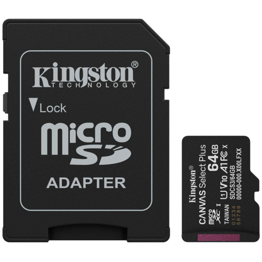 KINGSTON microSDXC 64GB Canvas Select Plus Gen3 100MB/s A1 Card + Adapter